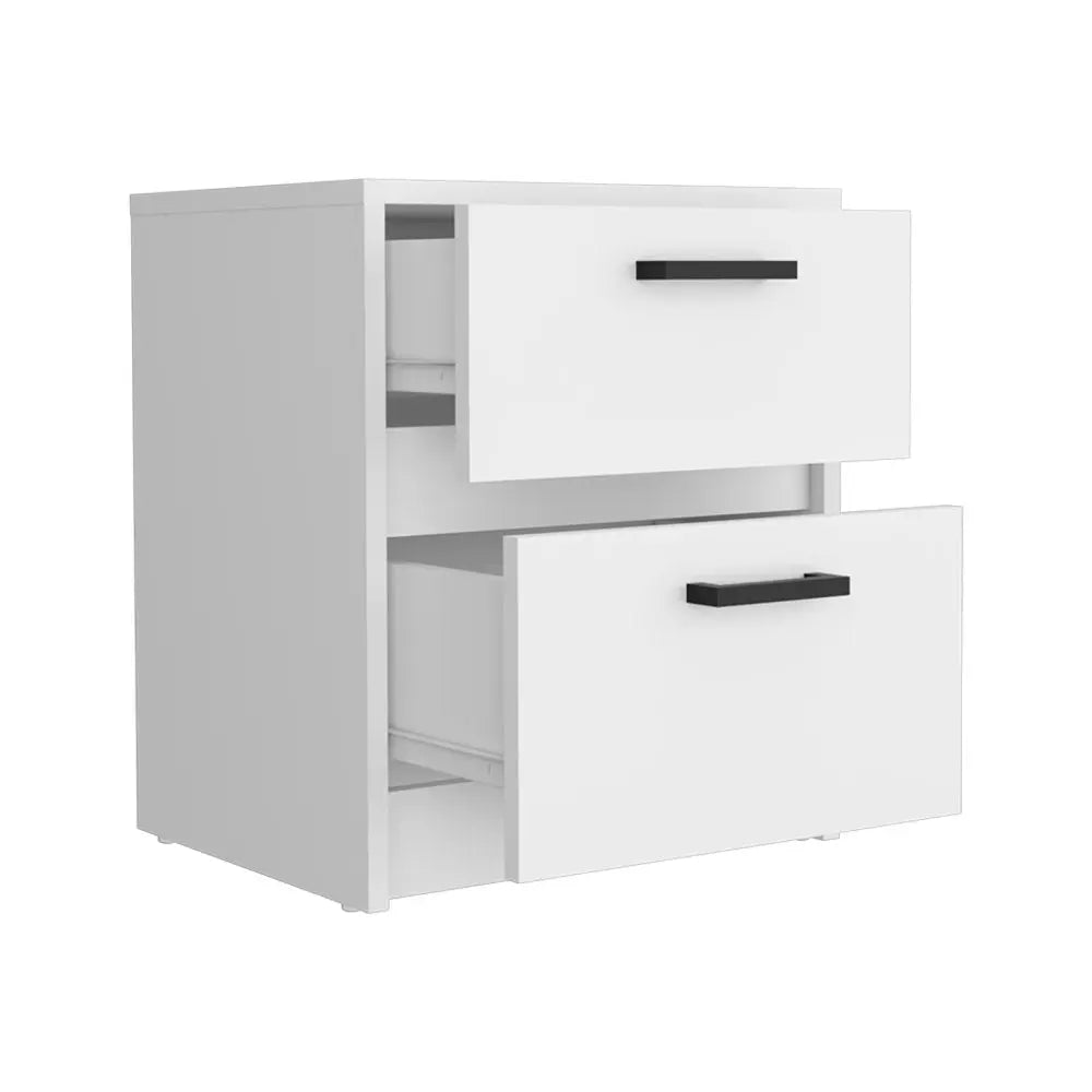 19" White Wood Two Drawer Nightstand HomeRoots