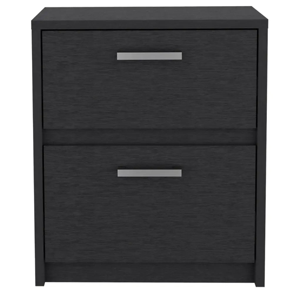 19" Black Wood Two Drawer Nightstand HomeRoots