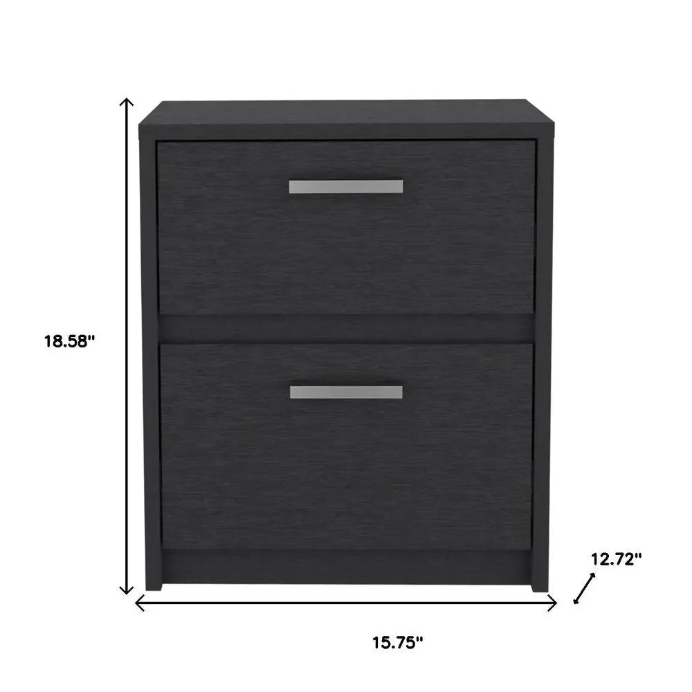 19" Black Wood Two Drawer Nightstand HomeRoots