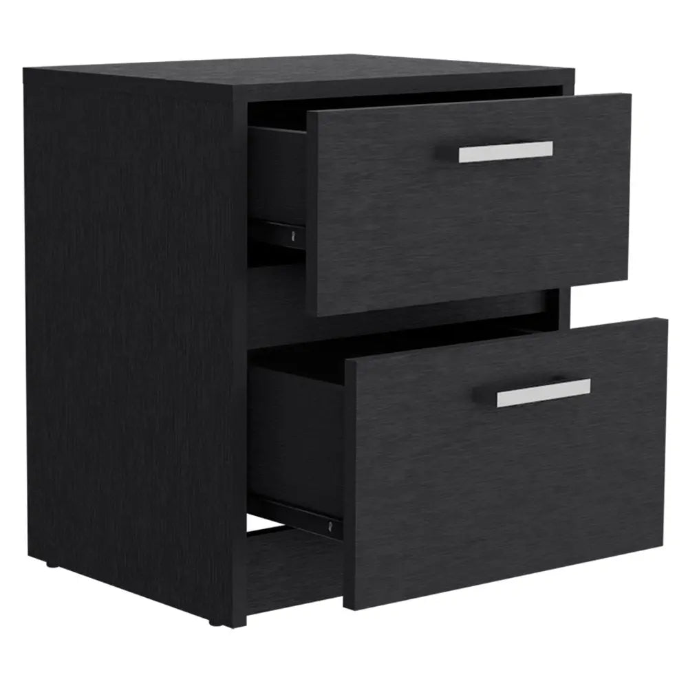 19" Black Wood Two Drawer Nightstand HomeRoots