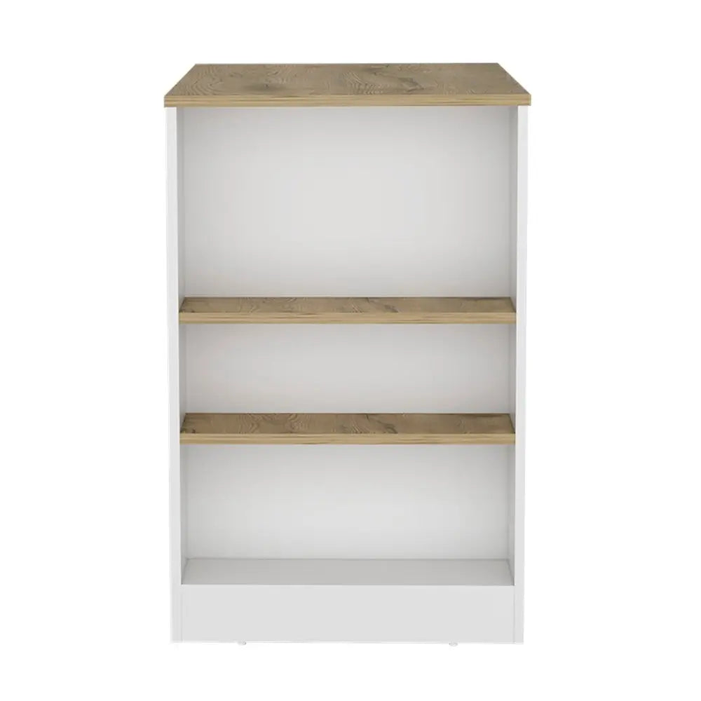 36" Oak and White Wood Kitchen Island With Storage HomeRoots