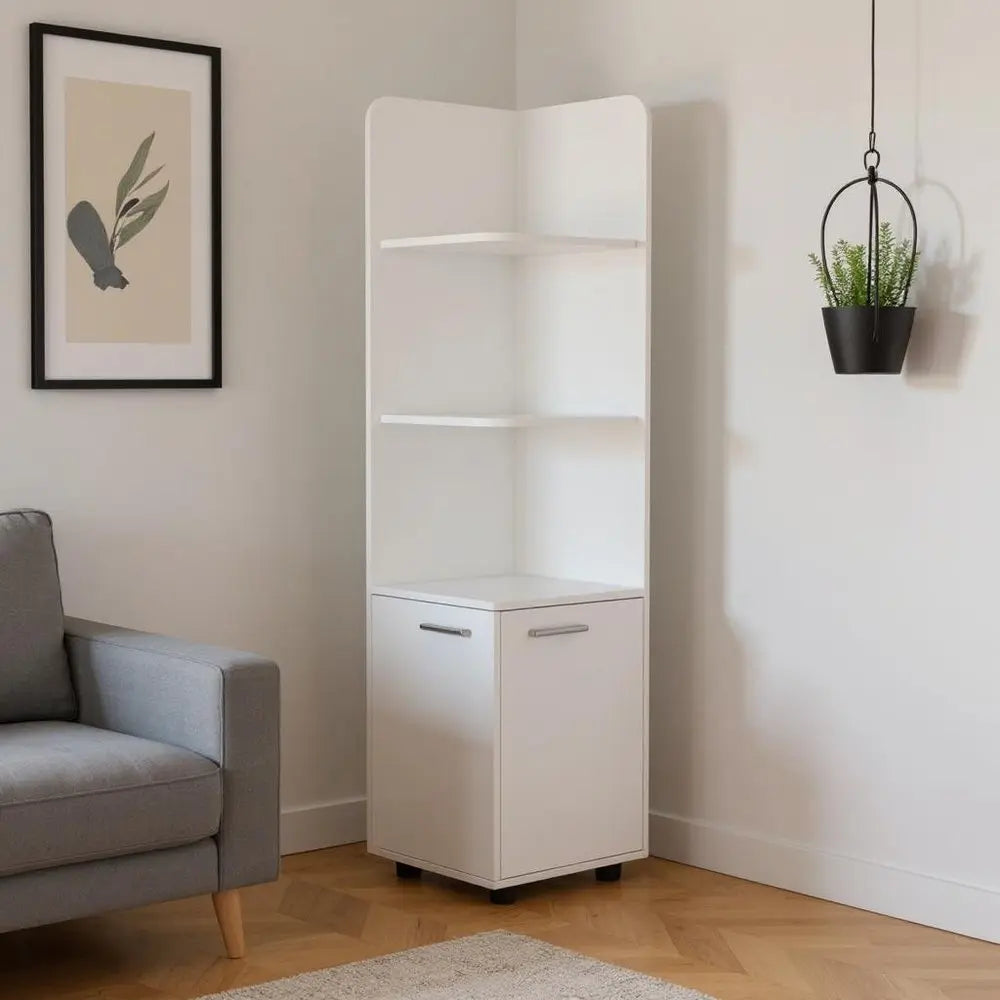 62" White Wood Corner Utility Cabinet With Two Doors HomeRoots