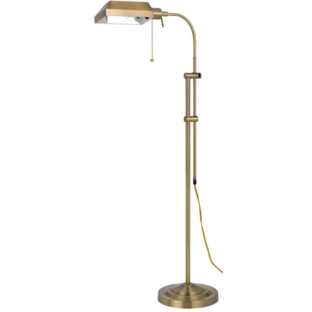 57" Brass Adjustable Traditional Shaped Floor Lamp With Bronze Square Shade HomeRoots