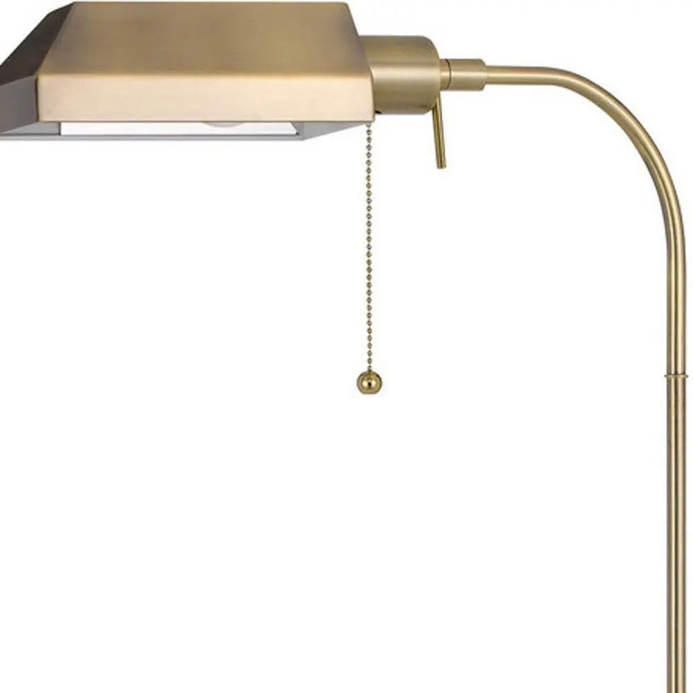 57" Brass Adjustable Traditional Shaped Floor Lamp With Bronze Square Shade HomeRoots