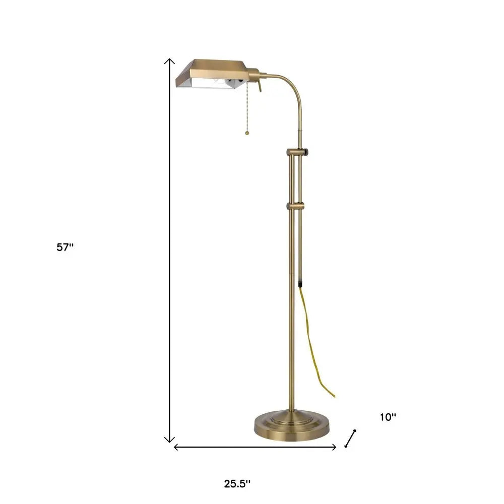 57" Brass Adjustable Traditional Shaped Floor Lamp With Bronze Square Shade HomeRoots