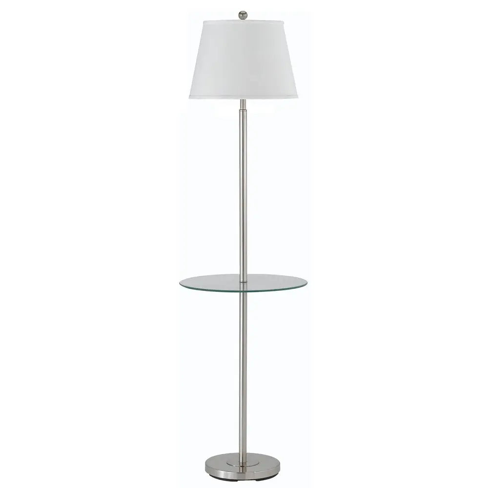 60" Nickel Metal Tray Table Floor Lamp With White Fabric Square Shade HomeRoots