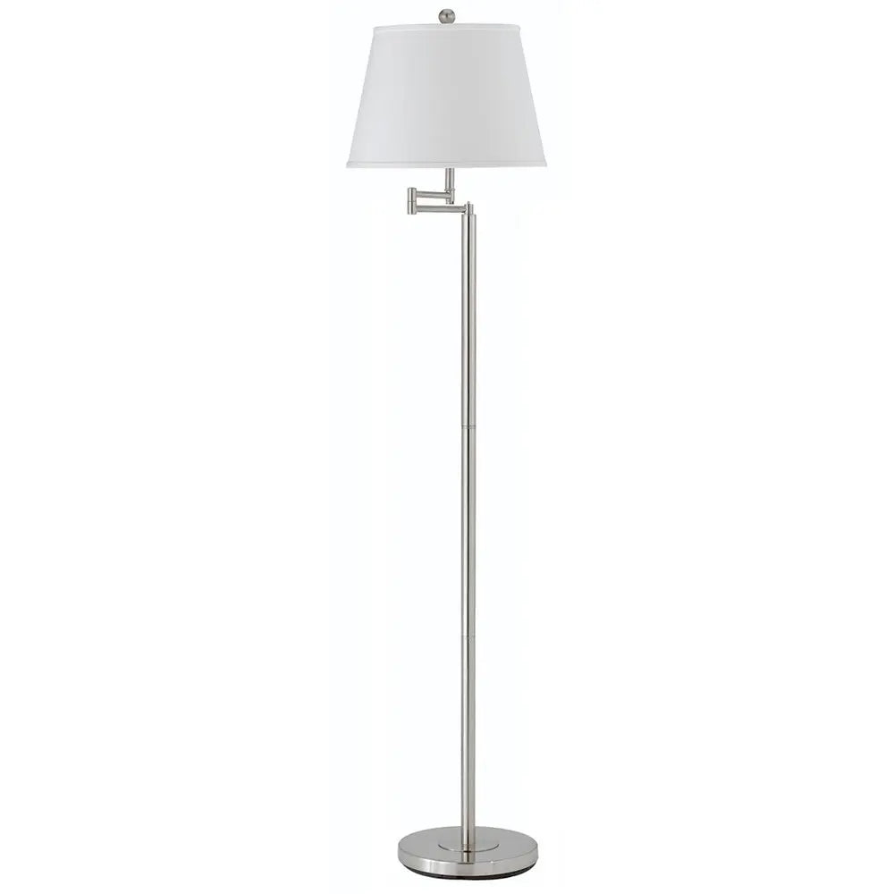 60" Nickel Swing Arm Floor Lamp With White Square Shade HomeRoots