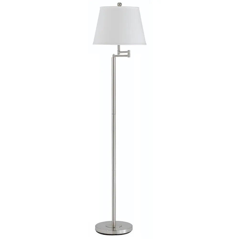 60" Nickel Swing Arm Floor Lamp With White Square Shade HomeRoots