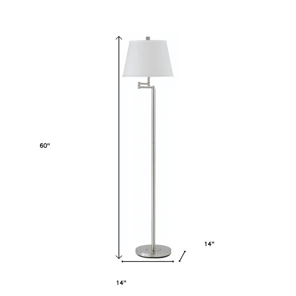 60" Nickel Swing Arm Floor Lamp With White Square Shade HomeRoots