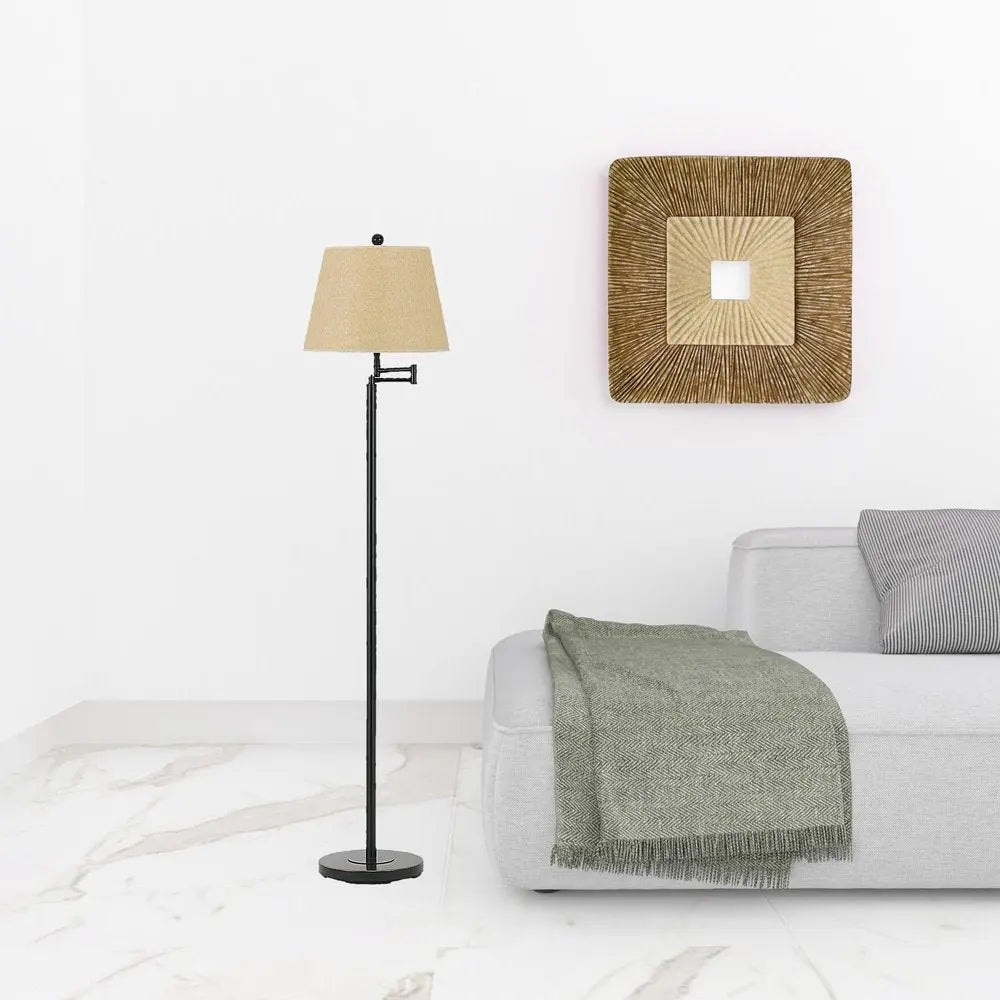 60" Bronze Swing Arm Floor Lamp With White Square Shade HomeRoots