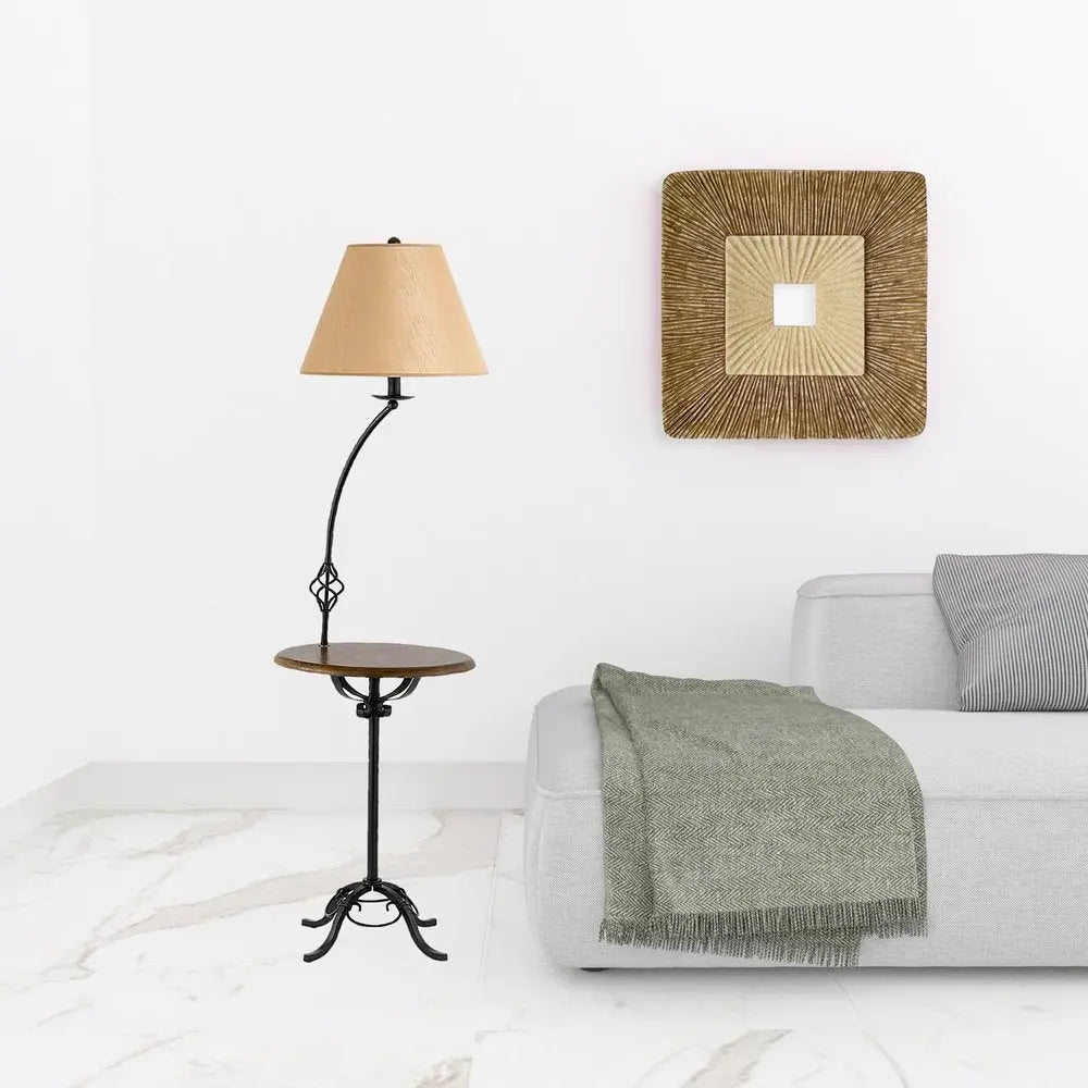 62" Black Tray Table Floor Lamp With Brown Empire Shade HomeRoots