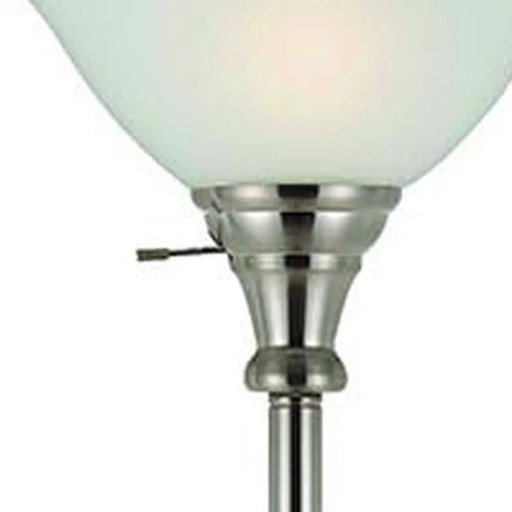 71" Nickel Torchiere Floor Lamp With Clear Frosted Glass Dome Shade HomeRoots