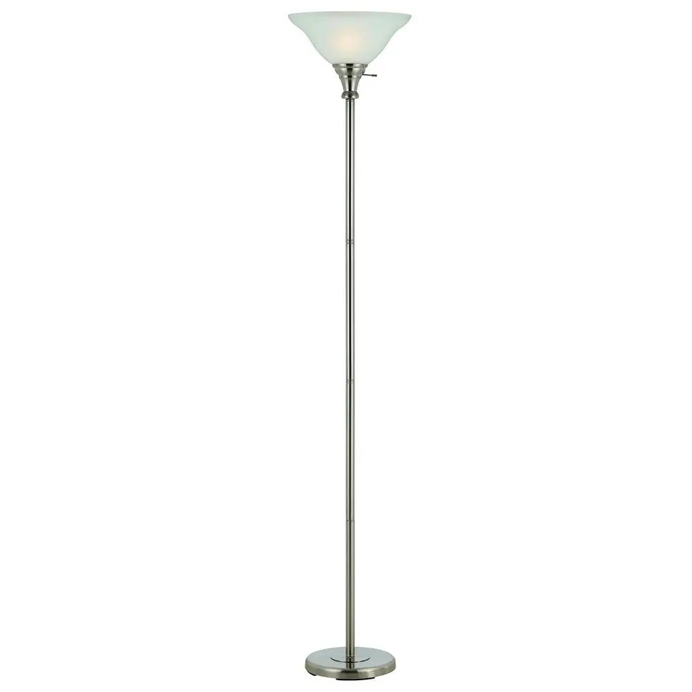 71" Nickel Torchiere Floor Lamp With Clear Frosted Glass Dome Shade HomeRoots