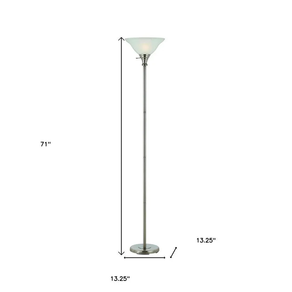 71" Nickel Torchiere Floor Lamp With Clear Frosted Glass Dome Shade HomeRoots