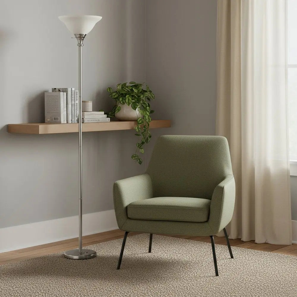 71" Nickel Torchiere Floor Lamp With Clear Frosted Glass Dome Shade HomeRoots