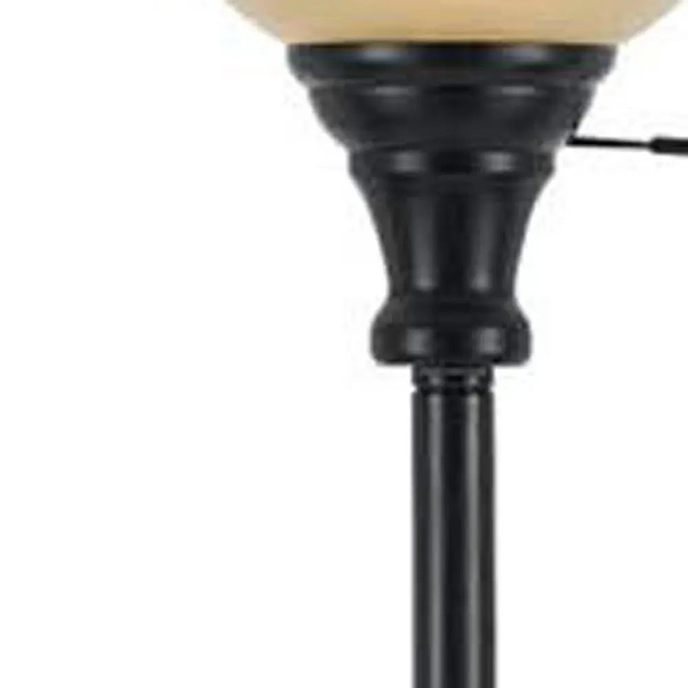 71" Bronze Torchiere Floor Lamp With Beige Frosted Glass Dome Shade HomeRoots