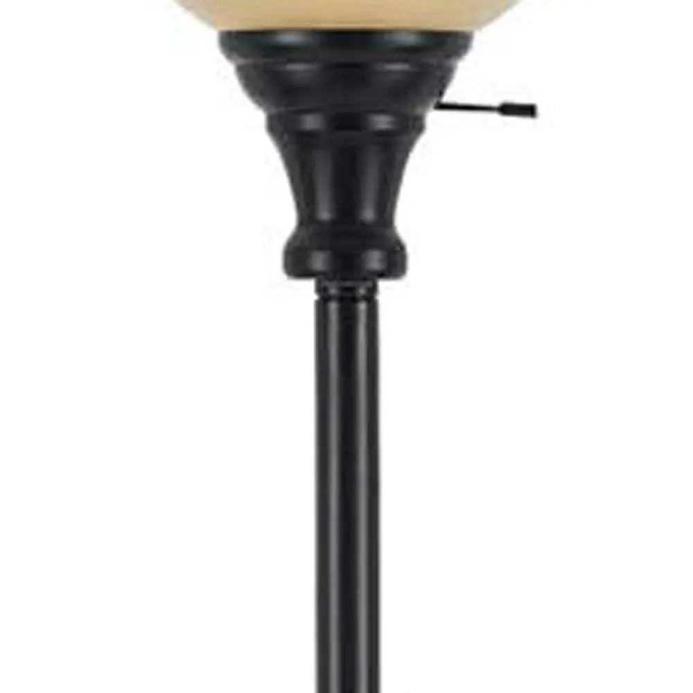 71" Bronze Torchiere Floor Lamp With Beige Frosted Glass Dome Shade HomeRoots