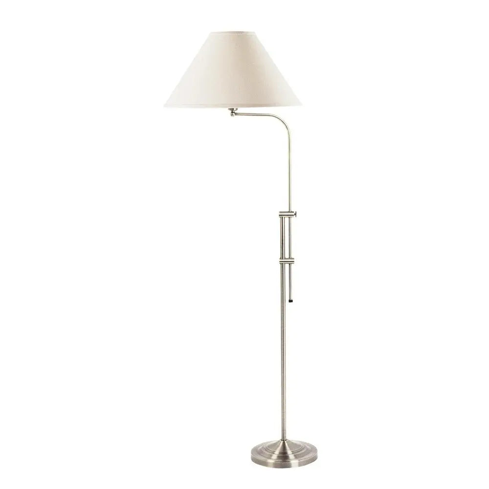 68" Nickel Adjustable Floor Lamp With White Fabric Empire Shade HomeRoots