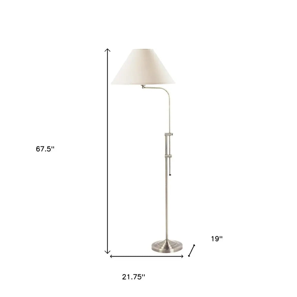 68" Nickel Adjustable Floor Lamp With White Fabric Empire Shade HomeRoots
