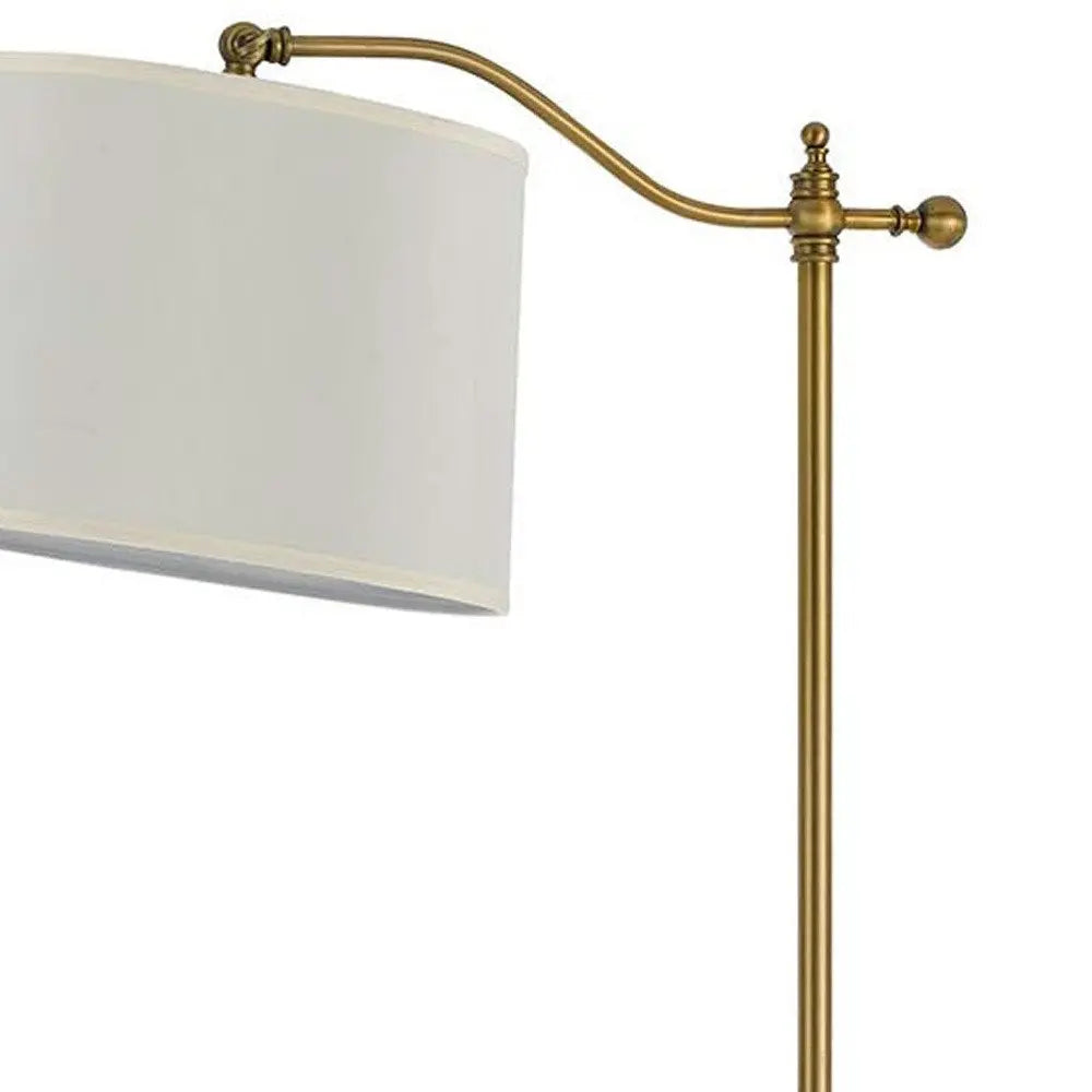 63" Bronze Adjustable Height Swing Arm Floor Lamp With White Fabric Shade HomeRoots