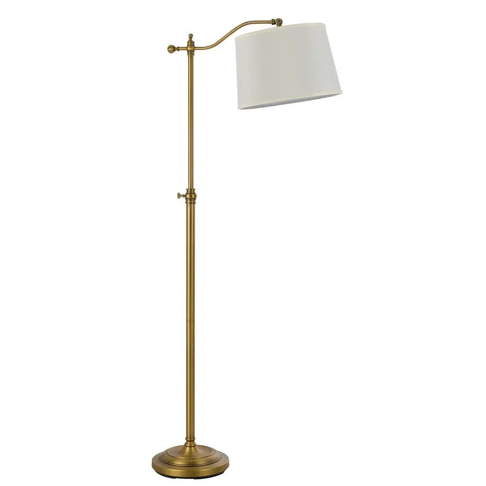 63" Bronze Adjustable Height Swing Arm Floor Lamp With White Fabric Shade HomeRoots