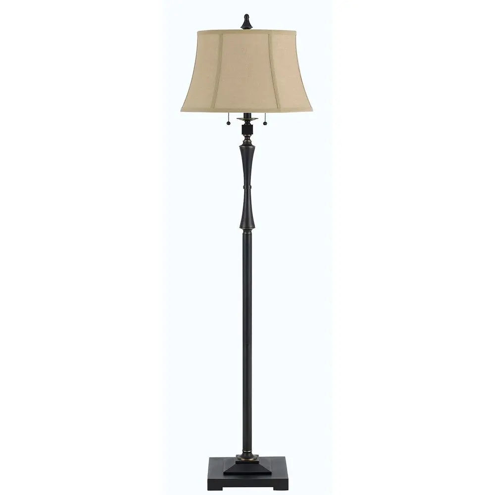 61" Bronze Two Light Traditional Shaped Floor Lamp With Brown Square Shade HomeRoots