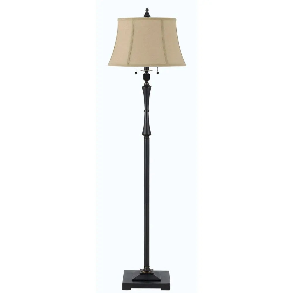 61" Bronze Two Light Traditional Shaped Floor Lamp With Brown Square Shade HomeRoots