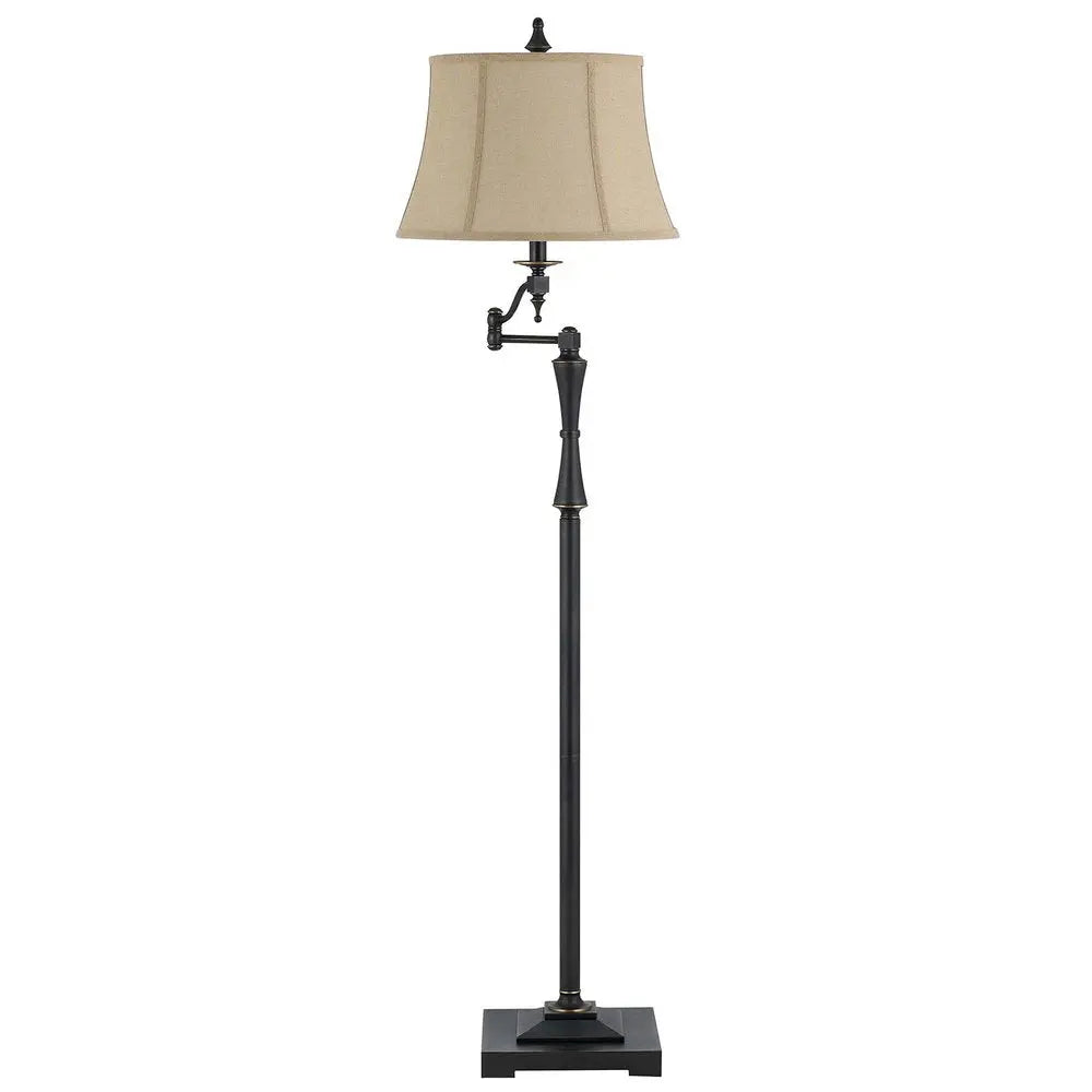 61" Bronze Swing Arm Floor Lamp With Brown Square Shade HomeRoots