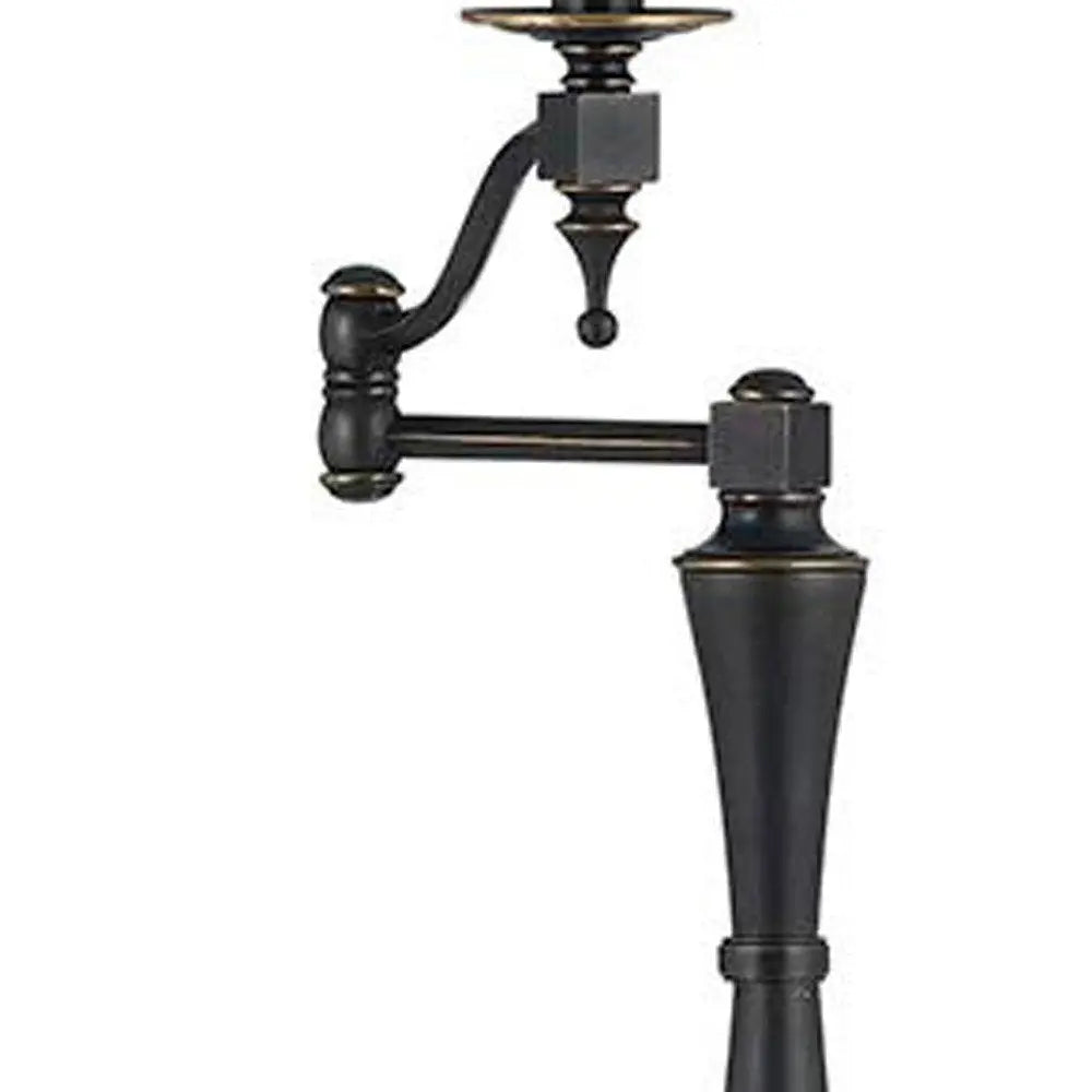 61" Bronze Swing Arm Floor Lamp With Brown Square Shade HomeRoots