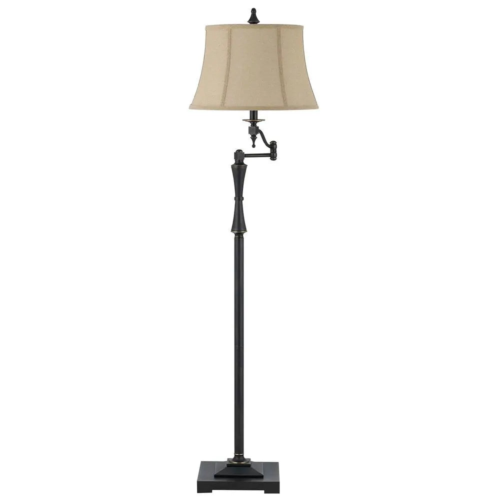 61" Bronze Swing Arm Floor Lamp With Brown Square Shade HomeRoots