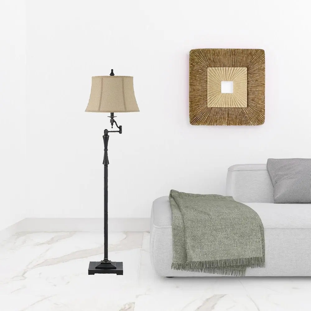 61" Bronze Swing Arm Floor Lamp With Brown Square Shade HomeRoots
