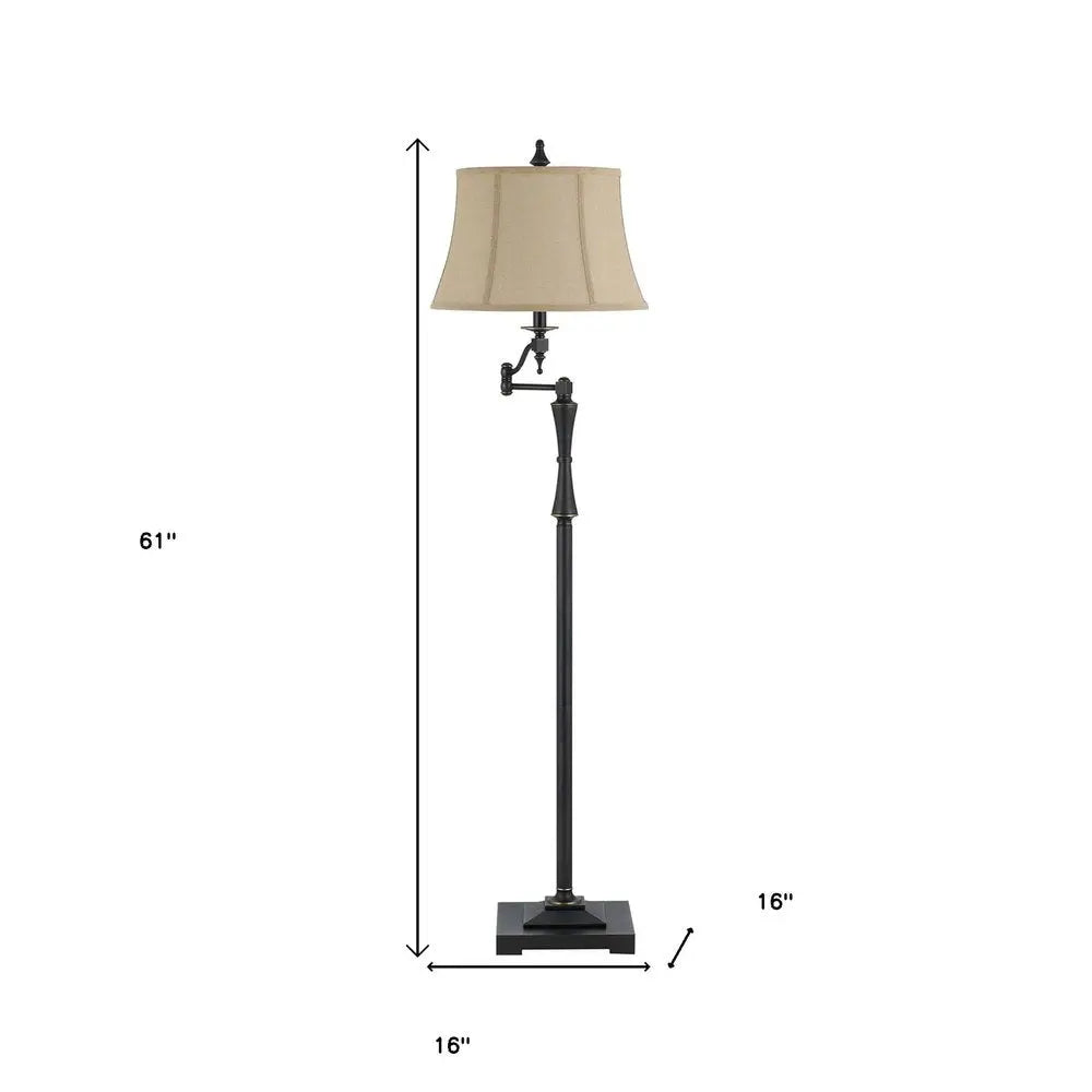 61" Bronze Swing Arm Floor Lamp With Brown Square Shade HomeRoots