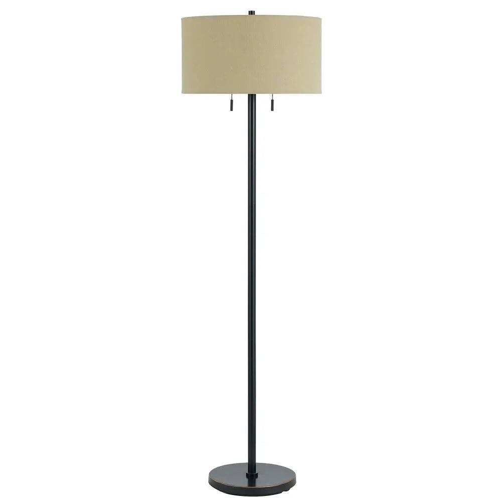 59" Bronze Two Light Traditional Shaped Floor Lamp With Brown Rectangular Shade HomeRoots
