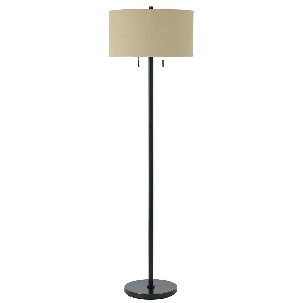 59" Bronze Two Light Traditional Shaped Floor Lamp With Brown Rectangular Shade HomeRoots