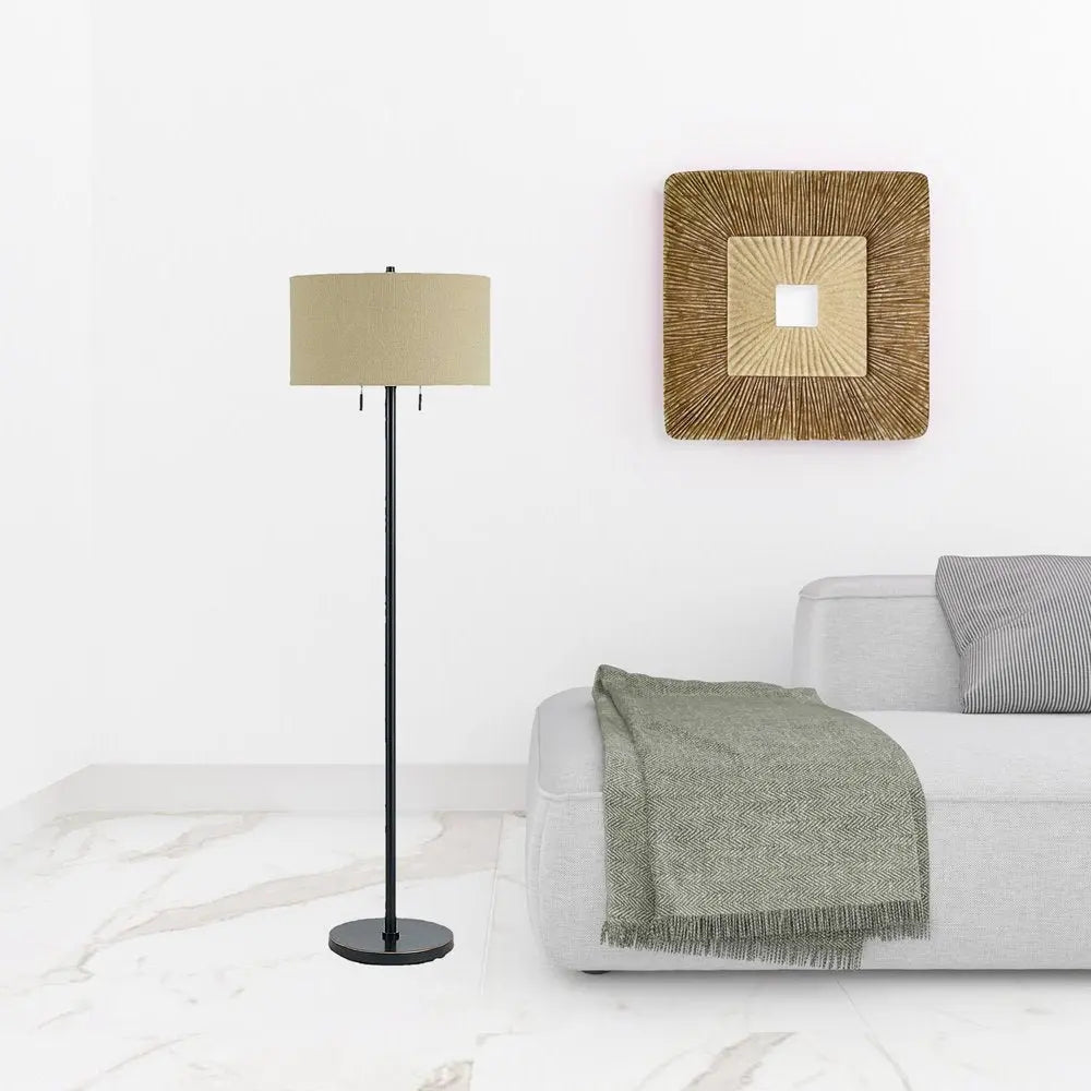 59" Bronze Two Light Traditional Shaped Floor Lamp With Brown Rectangular Shade HomeRoots