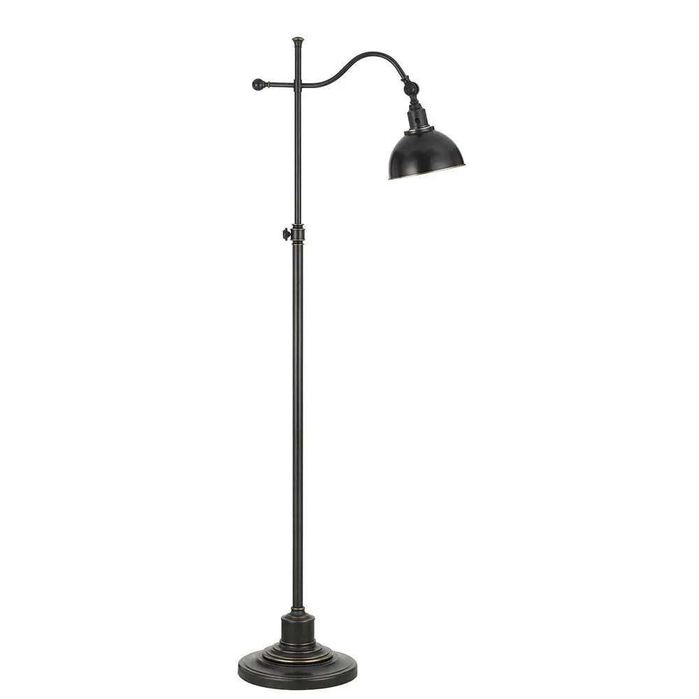 60" Bronze Adjustable Traditional Shaped Floor Lamp With Black Dome Shade HomeRoots