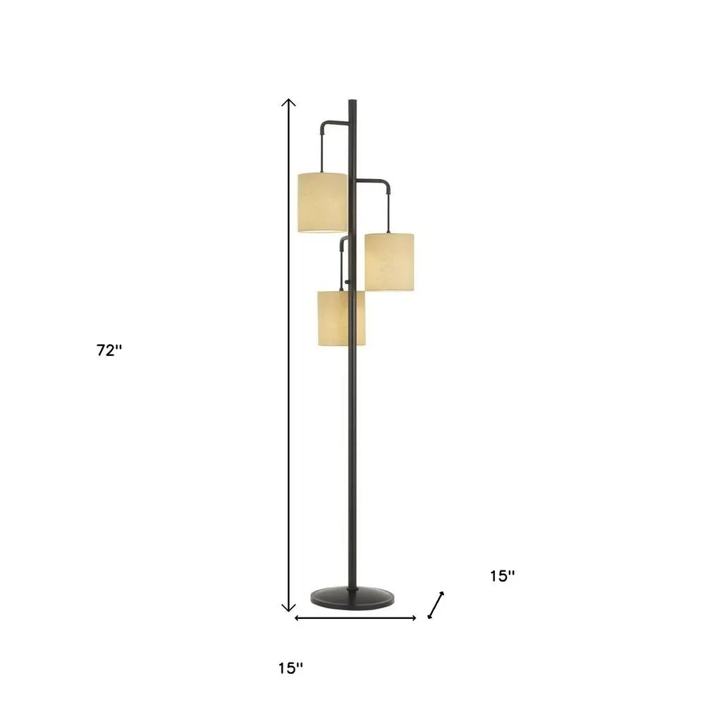 72" Bronze Three Light Traditional Shaped Floor Lamp With Beige Drum Shade HomeRoots