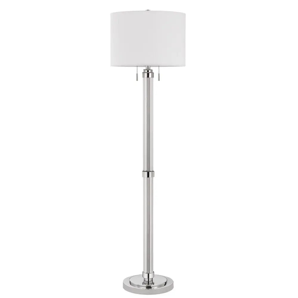 60" Chrome Two Light Traditional Shaped Floor Lamp With White Rectangular Shade HomeRoots