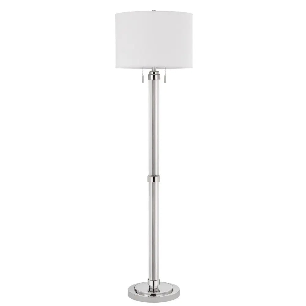 60" Chrome Two Light Traditional Shaped Floor Lamp With White Rectangular Shade HomeRoots