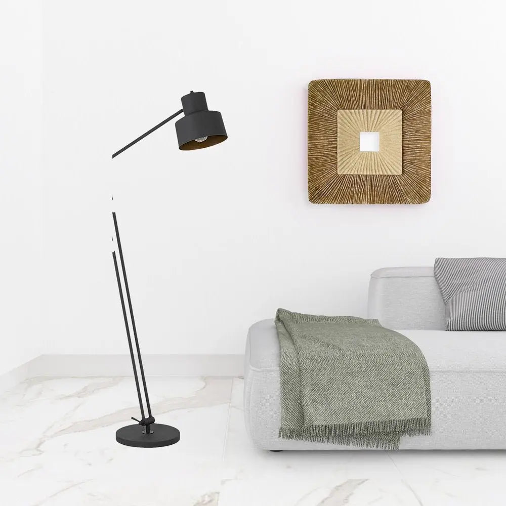 65" Black Adjustable Traditional Shaped Floor Lamp With Black Dome Shade HomeRoots