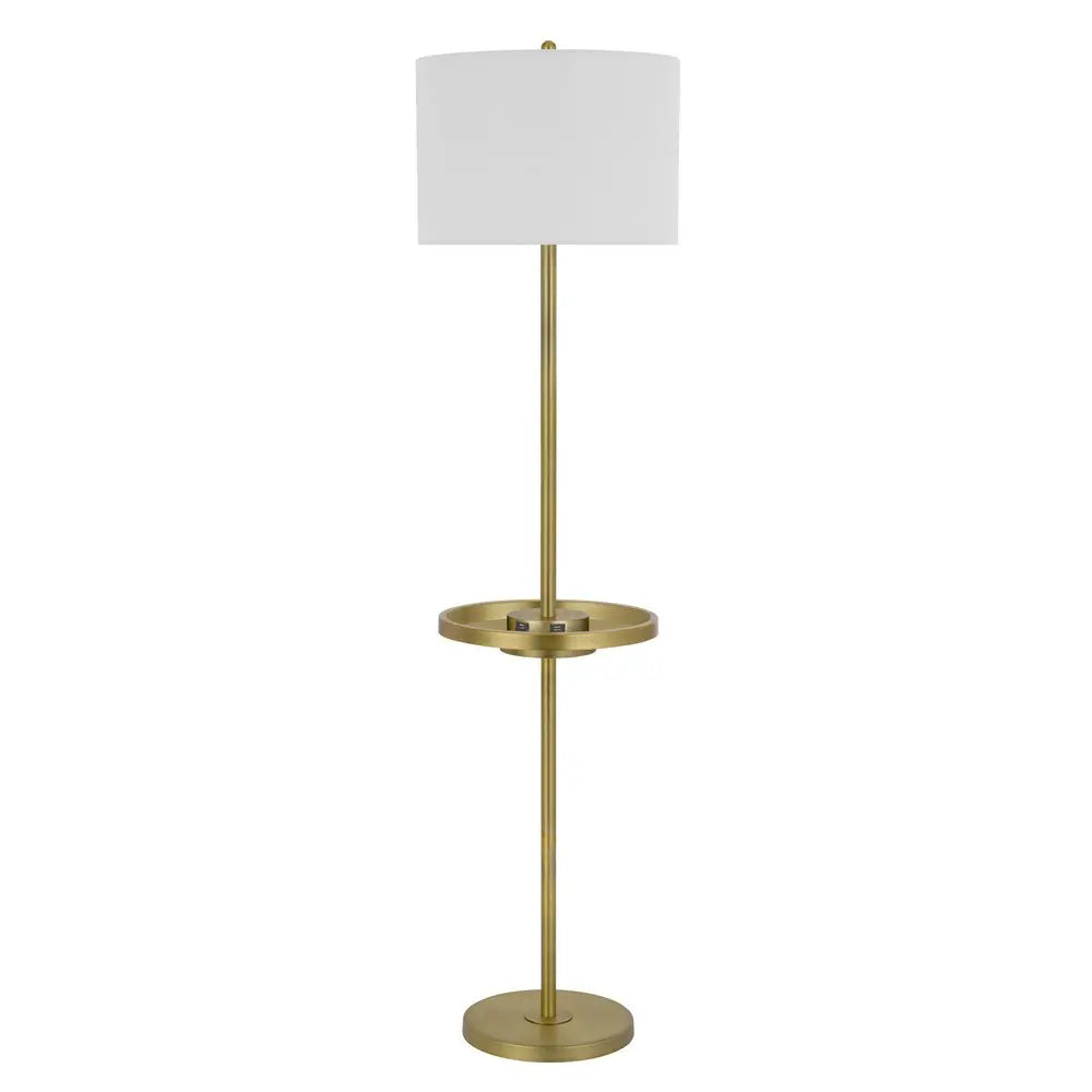 62" Brass Tray Table Floor Lamp With White Square Shade HomeRoots