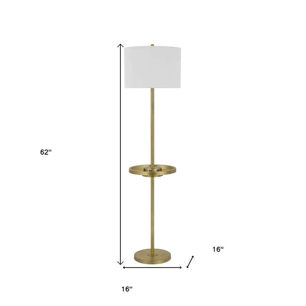 62" Brass Tray Table Floor Lamp With White Square Shade HomeRoots