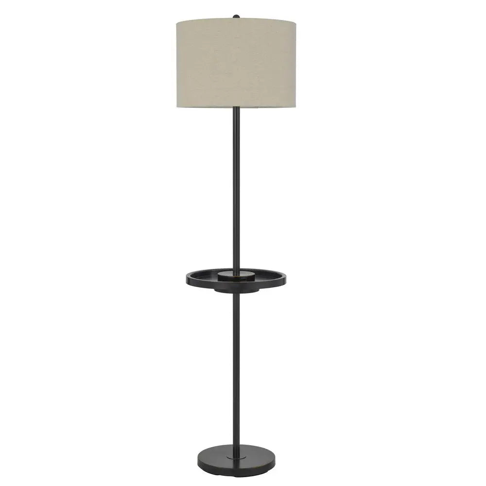62" Bronze Tray Table Floor Lamp With Beige Drum Shade HomeRoots