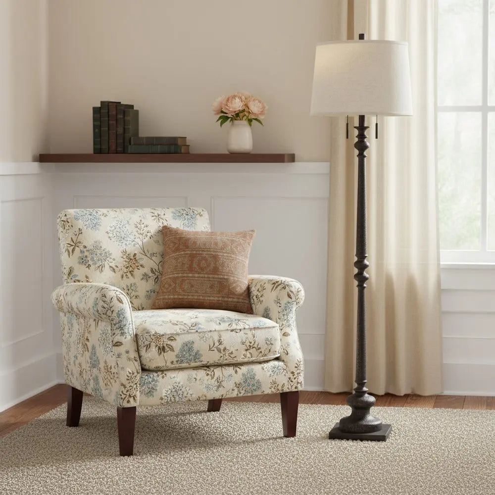 63" Rust Two Light Floor Lamp With Beige Fabric Square Shade HomeRoots