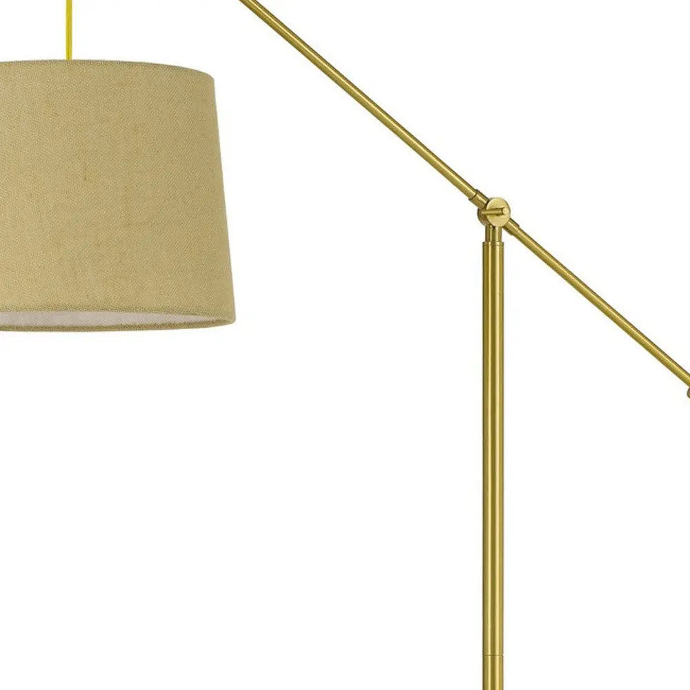 68" Brass Adjustable Traditional Shaped Floor Lamp With Antiqued Brass Drum Shade HomeRoots
