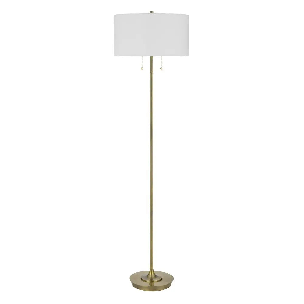 64" Brass Two Light Traditional Shaped Floor Lamp With White Rectangular Shade HomeRoots