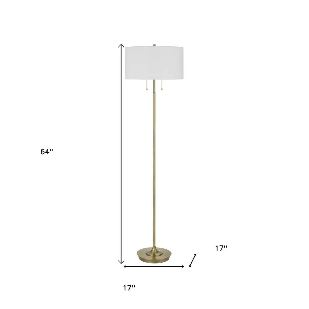64" Brass Two Light Traditional Shaped Floor Lamp With White Rectangular Shade HomeRoots