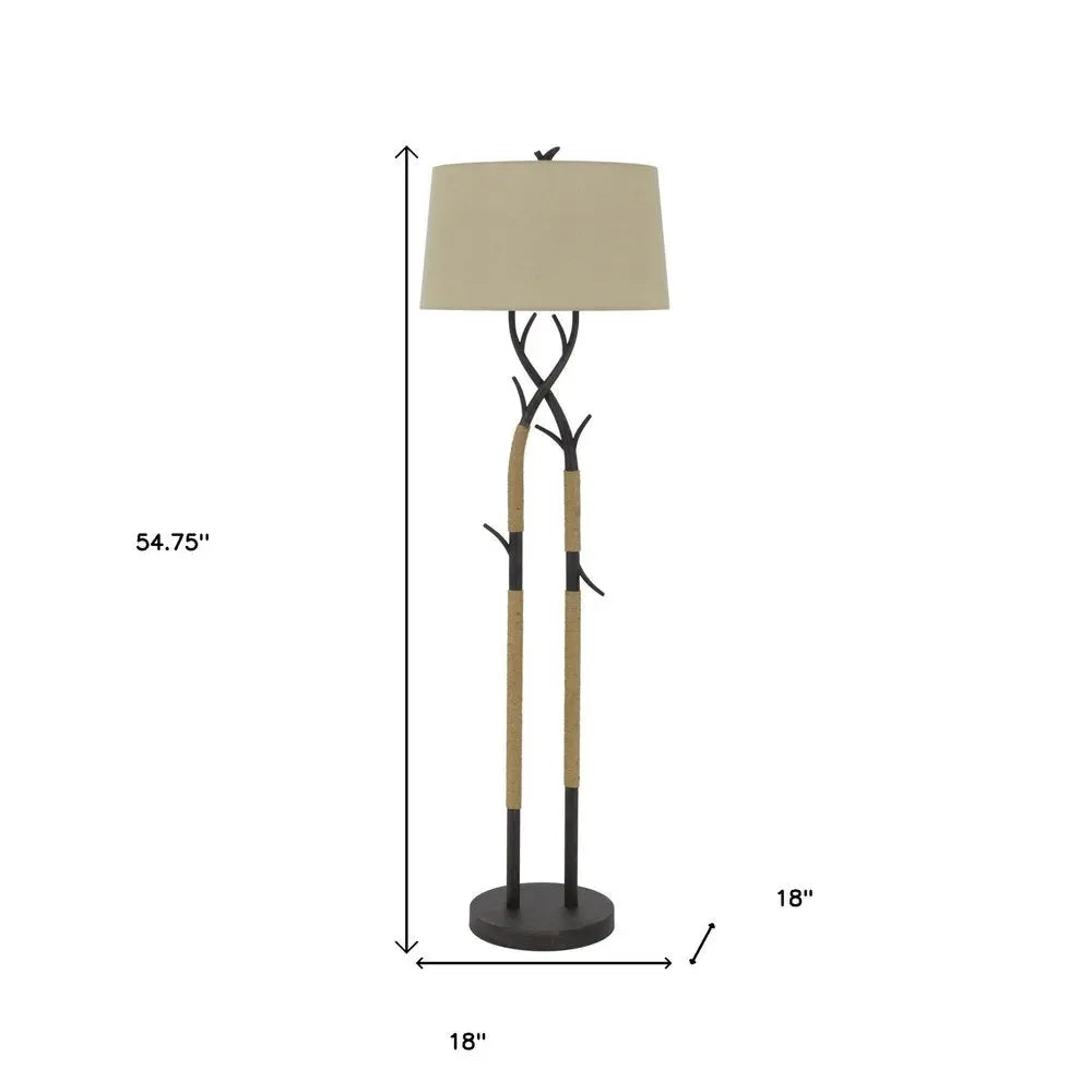55" Black Traditional Shaped Floor Lamp With Tan Rectangular Shade HomeRoots