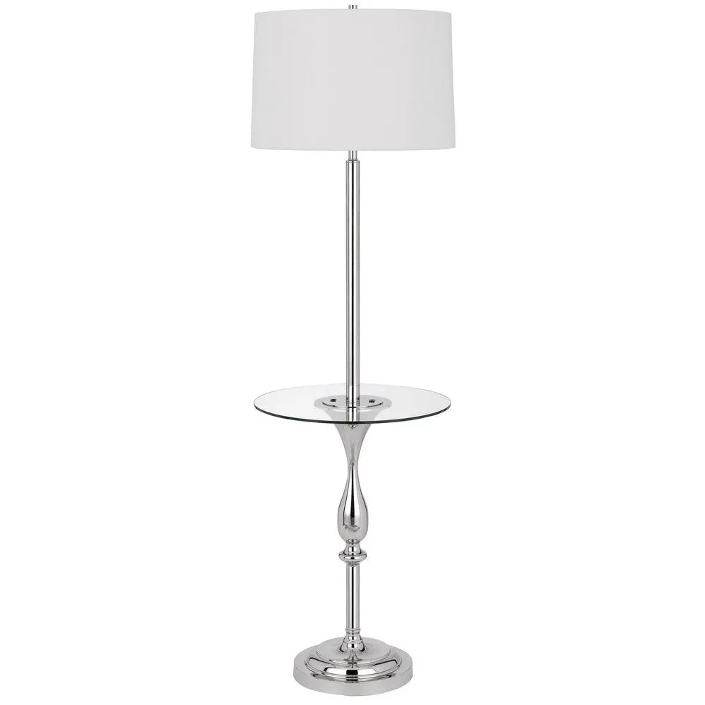 61" Chrome Tray Table Floor Lamp With White Transparent Glass Square Shade HomeRoots