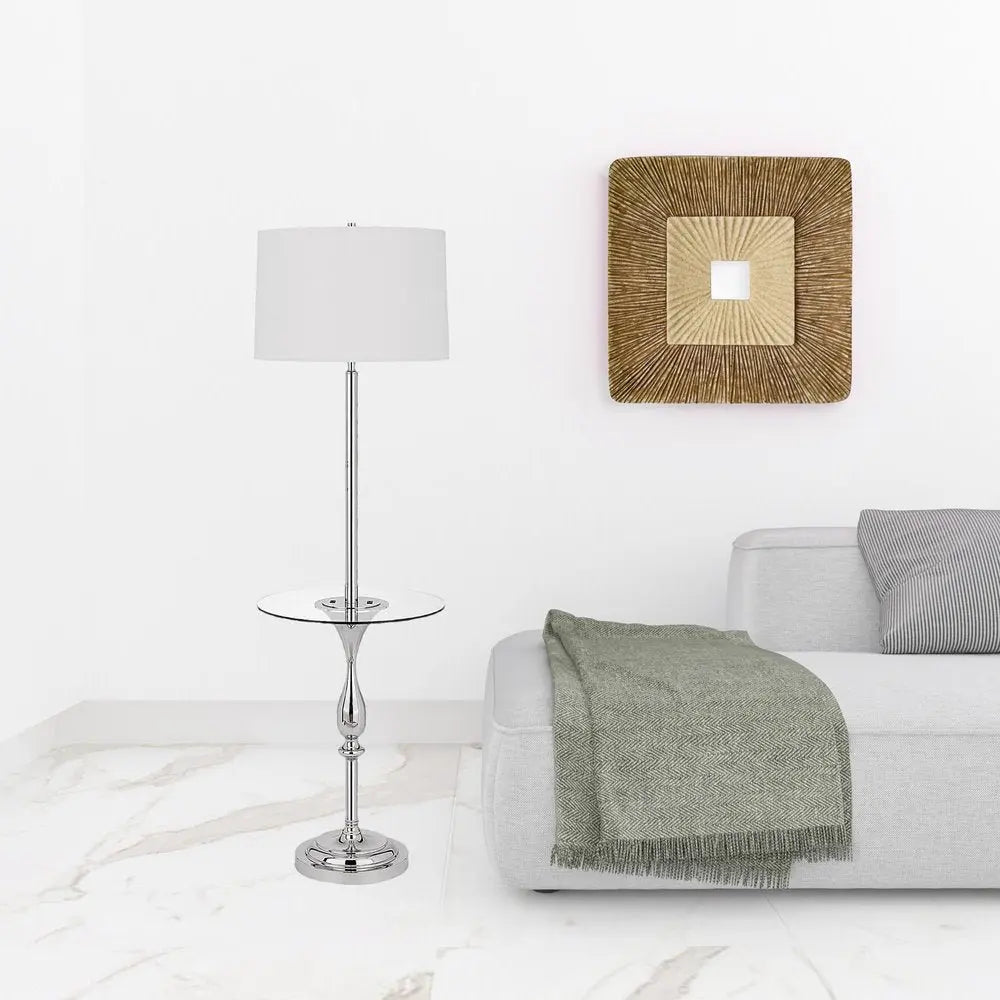 61" Chrome Tray Table Floor Lamp With White Transparent Glass Square Shade HomeRoots